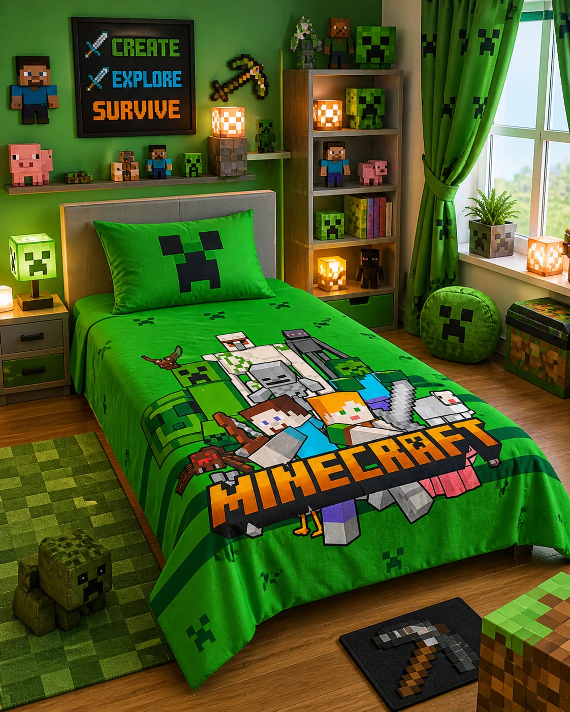 Minecraft kids single bed sheet with matching pillow case