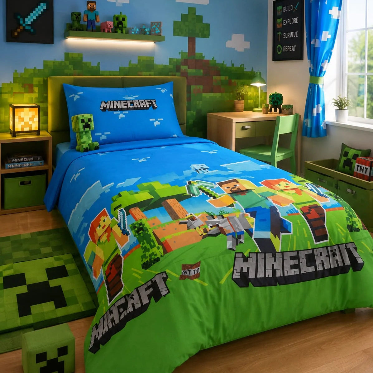 Minecraft Kids Bed Sheet Single