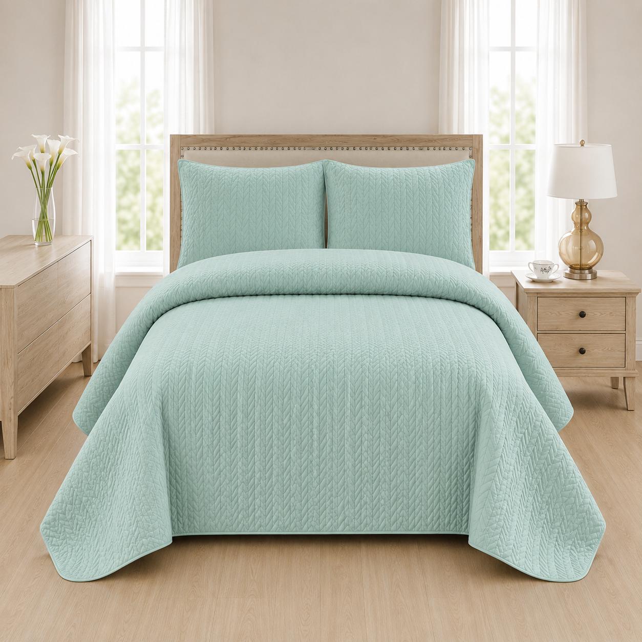 Mint Green 3 PCS Quilted Bed Spread Set - The Idea