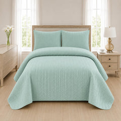 Mint Green 3 PCS Quilted Bed Spread Set - The Idea