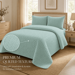 Mint Green 3 PCS Quilted Bed Spread Set - The Idea