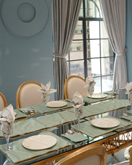 Mint Green Geometric Jacquard Dining Set – Table Runner, 6 Placemats & 6 Spoon Covers - The Idea
