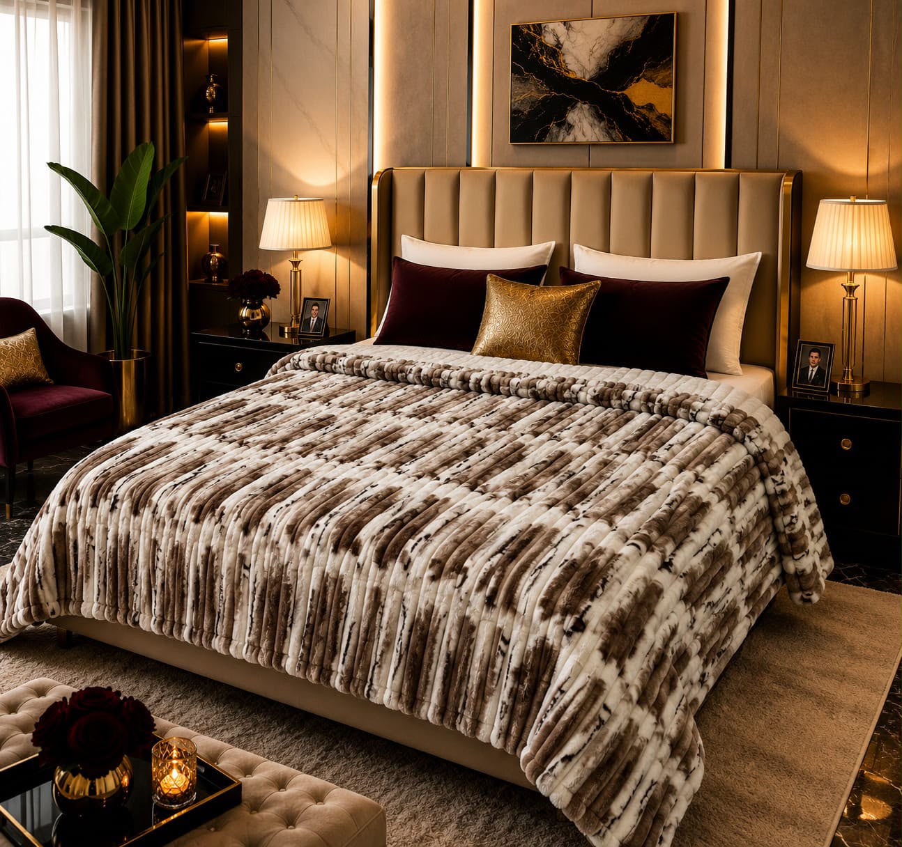 Luxury Mocha Marble Fleece Blanket Double Bed