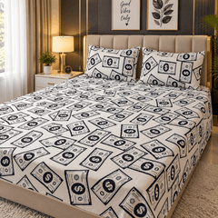 Money Dollar Print Kids Double Bed Sheet with 2 Pillow Cases - The Idea