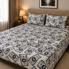 Money Dollar Print Kids Double Bed Sheet with 2 Pillow Cases