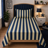 Navy and cream stripes single bed sheet with pillow case by Haris Collection