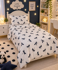 Navy Dragonflies Kids Single Bed Sheet with Pillow Case