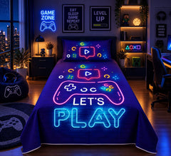 Neon Let's Play Gaming Kids Single Bed Sheet with Pillow Case