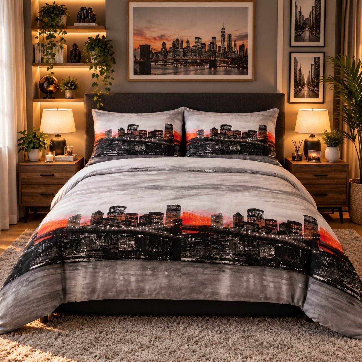 New York City Skyline Kids Double Bed Sheet with 2 Pillow Cases - The Idea