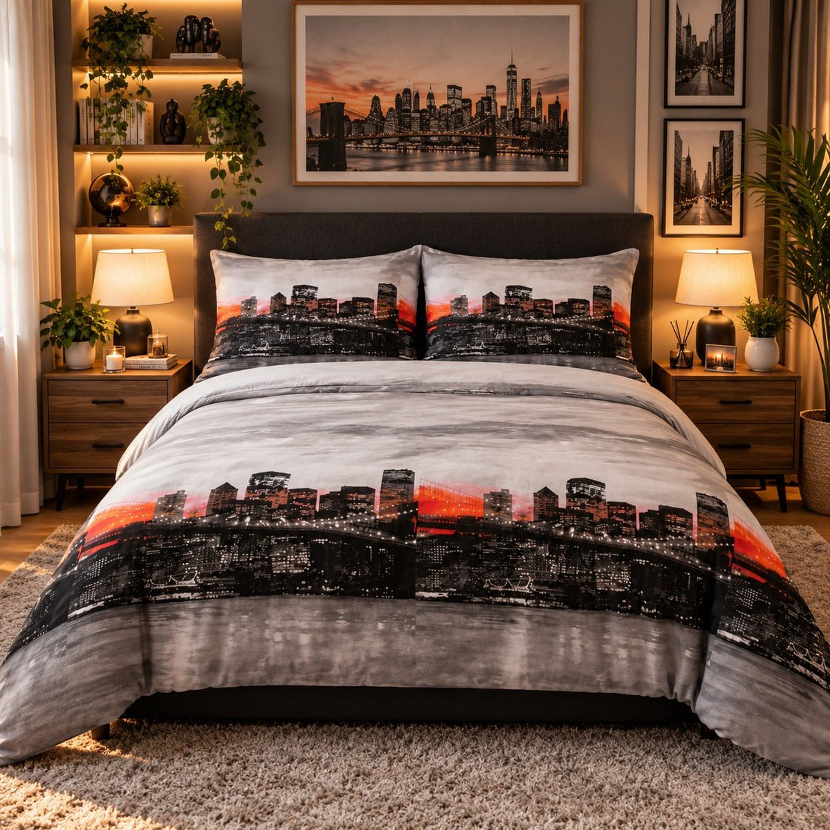 New York City Skyline Kids Double Bed Sheet with 2 Pillow Cases - The Idea