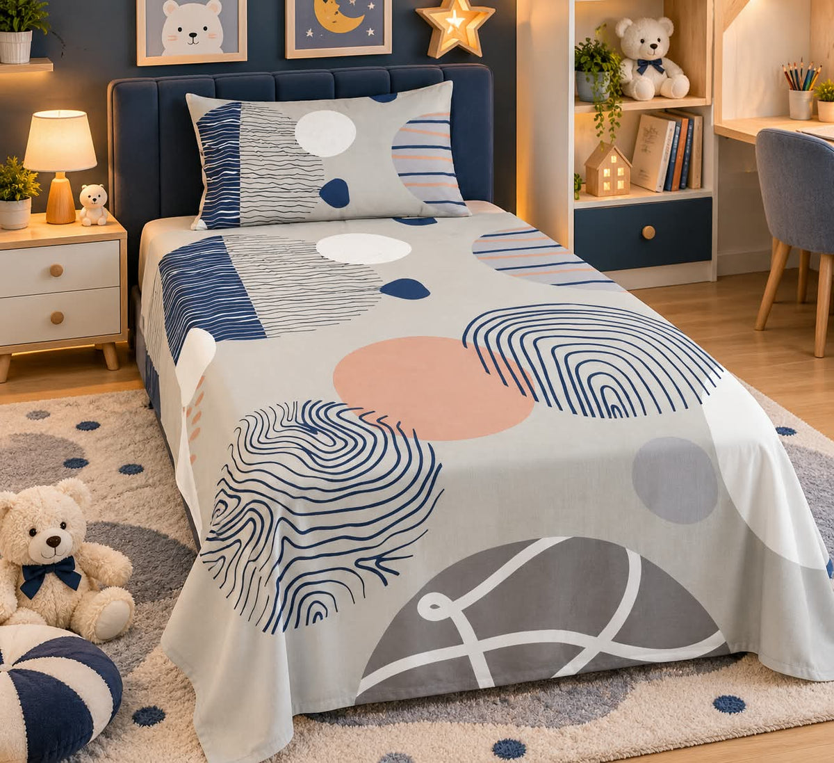 Nordic Abstract Shapes Kids Single Bed Sheet with Pillow Case - The Idea