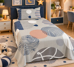 Nordic Abstract Shapes Kids Single Bed Sheet with Pillow Case - The Idea