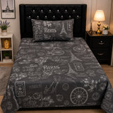 Paris charcoal Eiffel Tower single bed sheet with pillow case by Haris Collection