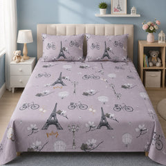 Paris Kids Double Bed Sheet with 2 Pillow Cases - The Idea