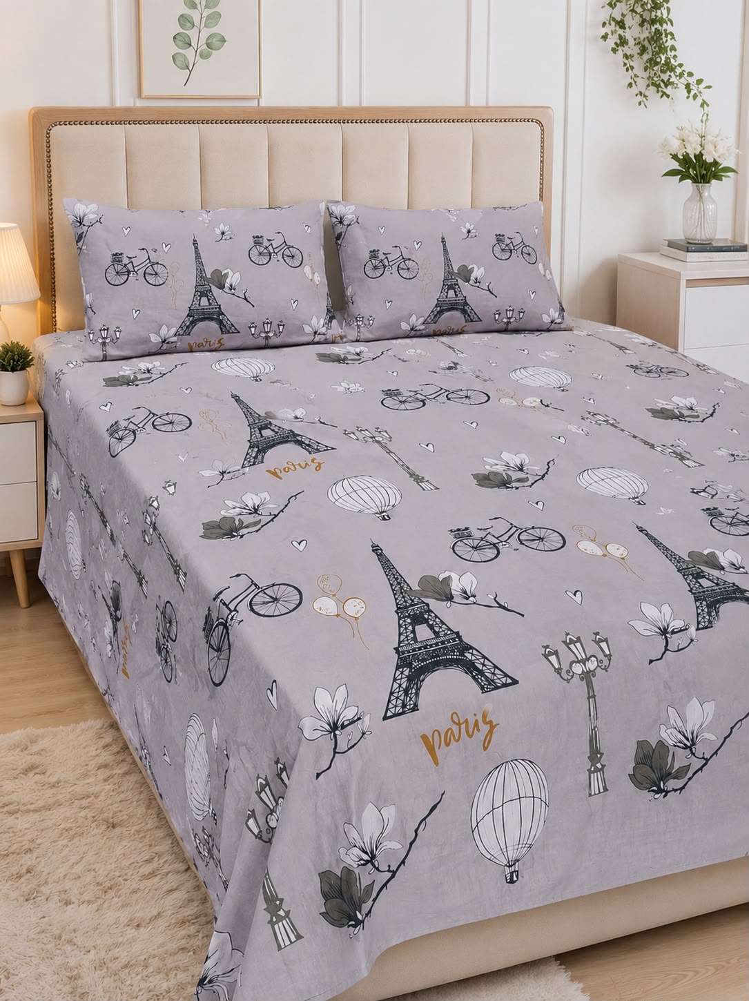 Paris Kids Double Bed Sheet with 2 Pillow Cases - The Idea