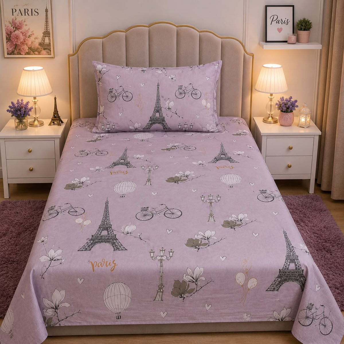 Paris Eiffel Tower single bed sheet with pillow case by Haris Collection