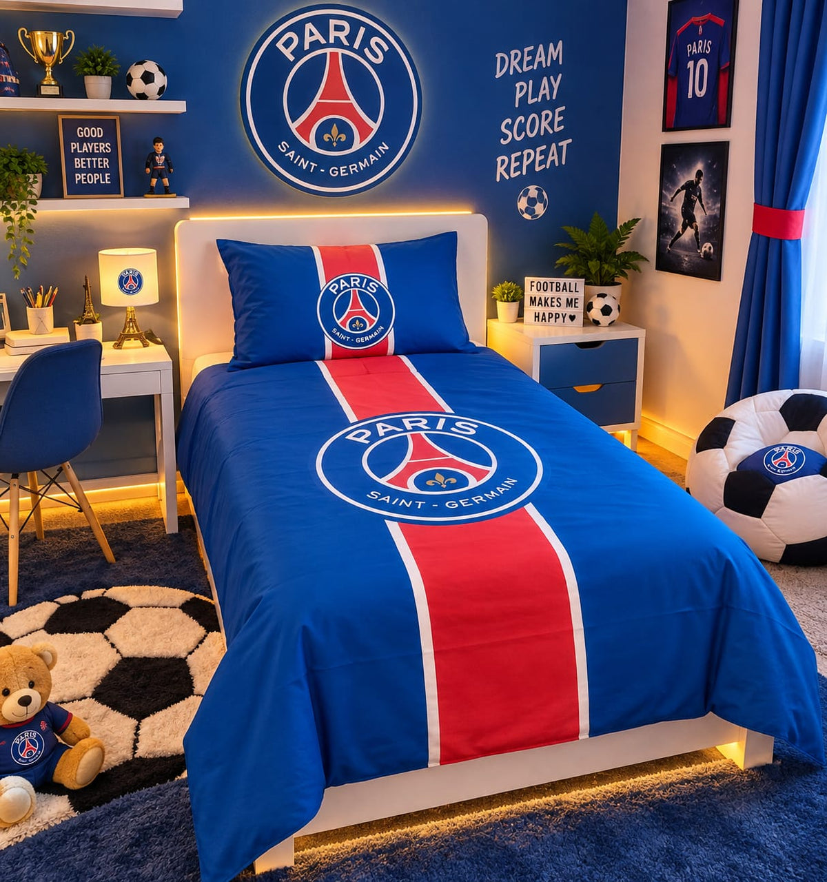 Paris Saint-Germain Football Kids Single Bed Sheet with Pillow Case