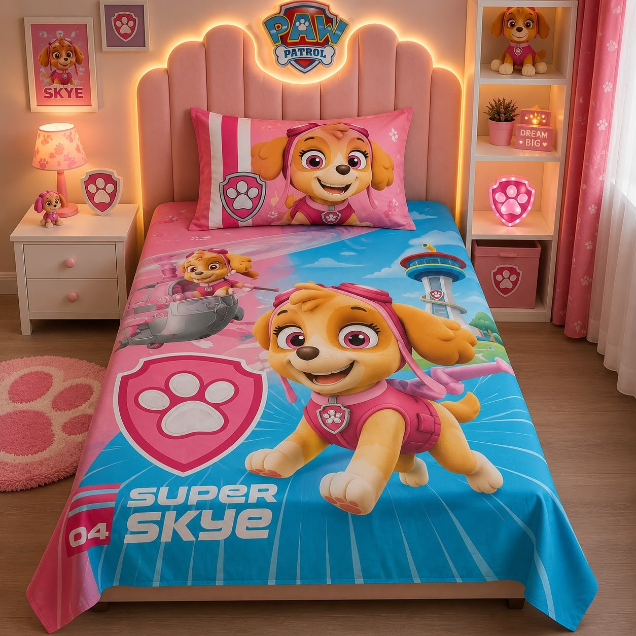 Paw Patrol Super Skye kids single bed sheet with matching pillow case