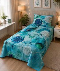 Peacock butterfly printed kids single bedsheet 60x90 inches