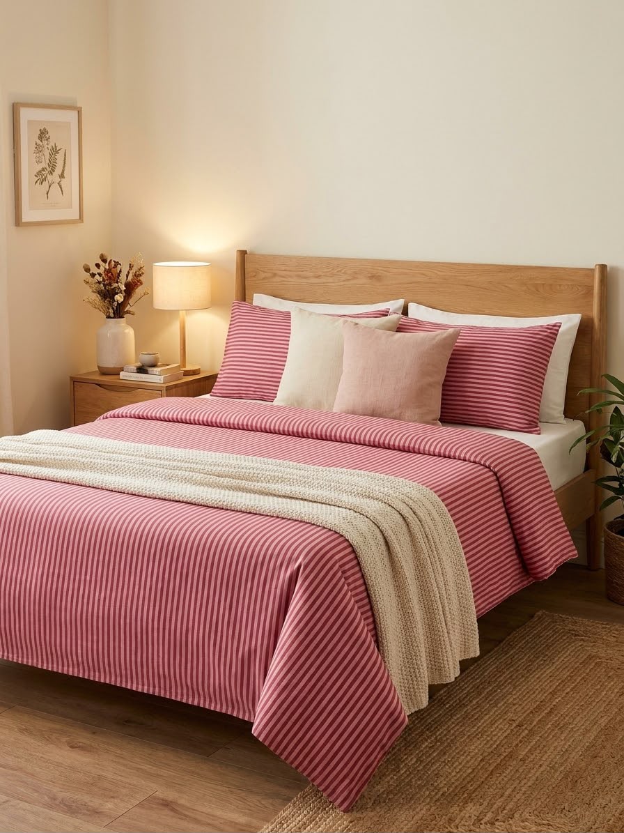 Pink Stripe Kids Double Bed Sheet with 2 Pillow Cases - The Idea