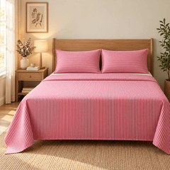 Pink Stripe Kids Double Bed Sheet with 2 Pillow Cases - The Idea