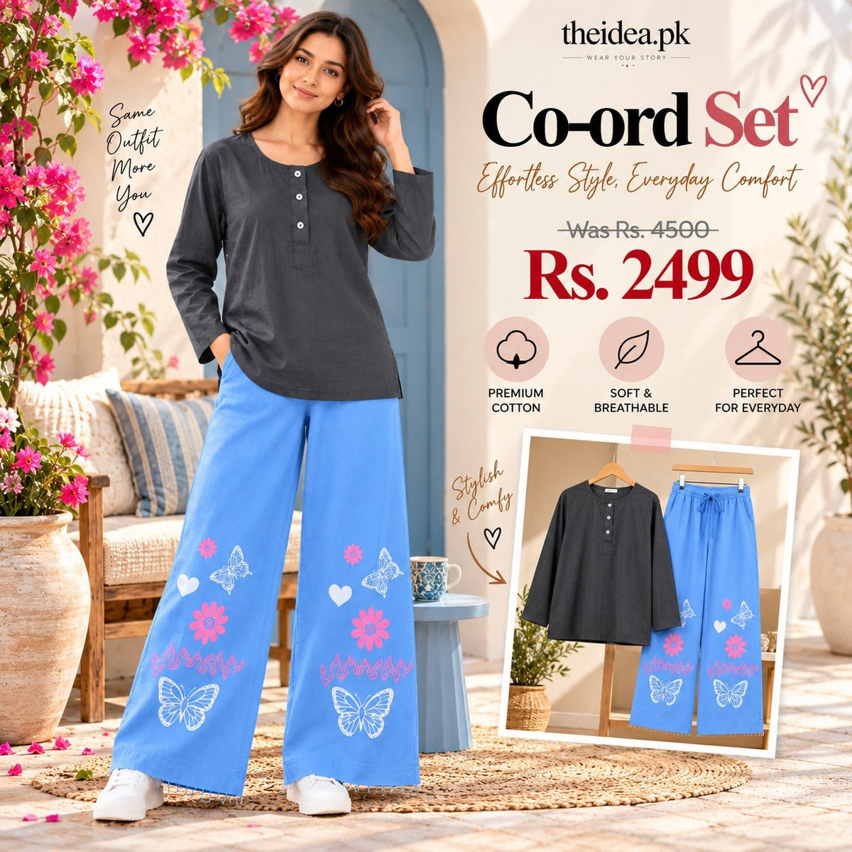 Pink Top & Black Bow Printed Trouser Co-ord Set - The Idea