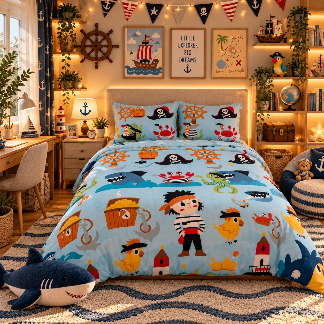 Pirate Adventure Kids Double Bed Sheet with 2 Pillow Cases - The Idea
