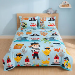 Pirate Adventure Kids Double Bed Sheet with 2 Pillow Cases