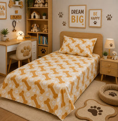 Puppy Bones & Paws Kids Single Bed Sheet with Pillow Case