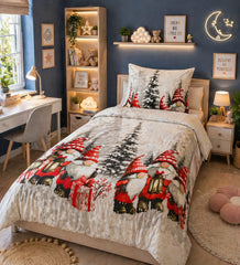 Red Christmas Gnomes Kids Single Bed Sheet with Pillow Case