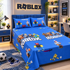 Roblox Blue Kids Double Bed Sheet with 2 Pillow Cases - The Idea