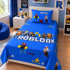 Roblox Light Blue Kids Single Bed Sheet with Pillow Case - The Idea