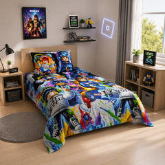 Roblox splash art kids single bed sheet with pillow case in a gaming bedroom