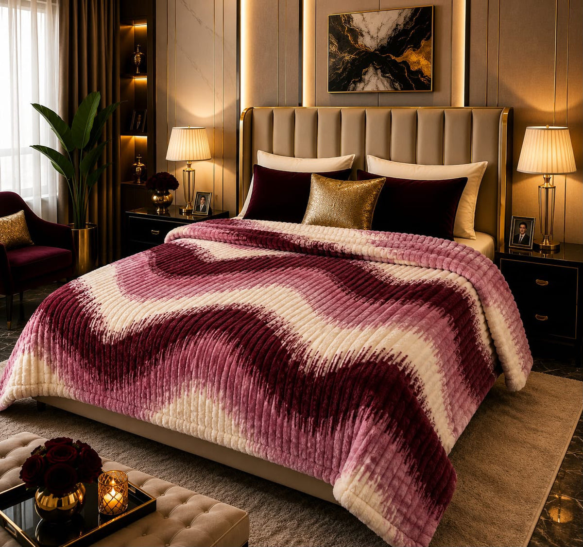Luxury Rosewood Swirl Fleece Blanket Double Bed