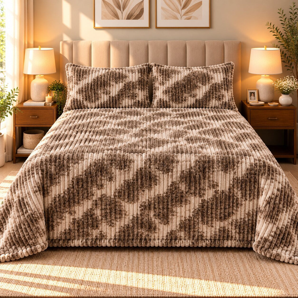 Russet Floral Patch Fleece Double Bed Sheet with 2 Pillow Cases - 90 x 95 Inches - The Idea