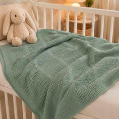 Sage Green Basketweave Cotton Cellular Baby Blanket – Breathable Newborn Blanket - The Idea