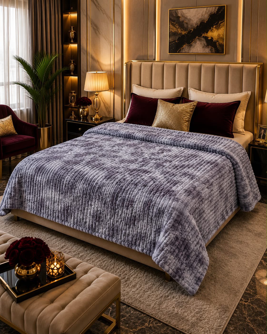 Luxury Smoke Grey Marble Fleece Blanket Double Bed