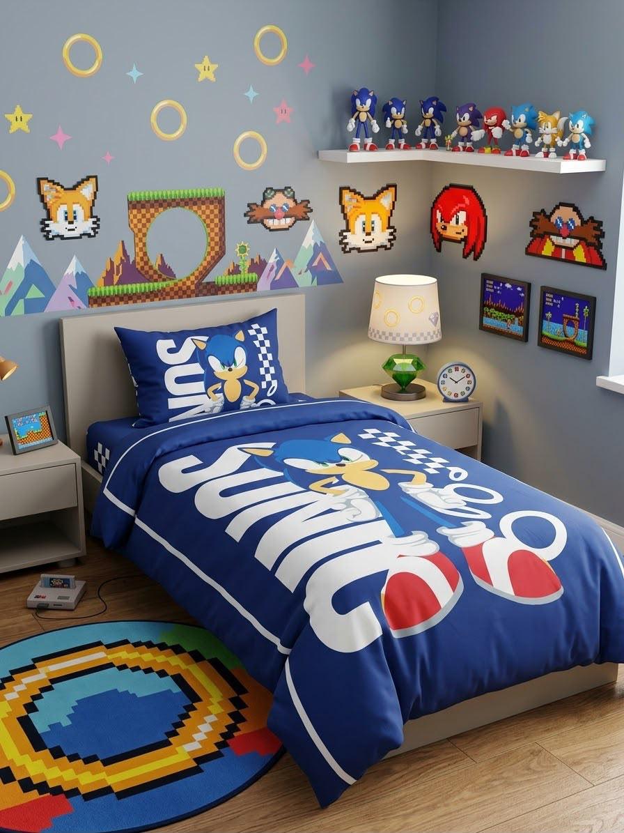 Sonic Classic Blue Kids Single Bed Sheet with Pillow Case - The Idea