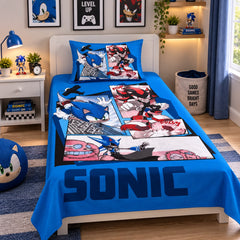 Sonic Comic Panels Kids Single Bed Sheet with Pillow Case