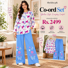 Stitch Printed Top & Blue Butterfly Trouser Co-ord Set - The Idea