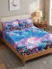 Stitch Galaxy Kids Double Bed Sheet with 2 Pillow Cases