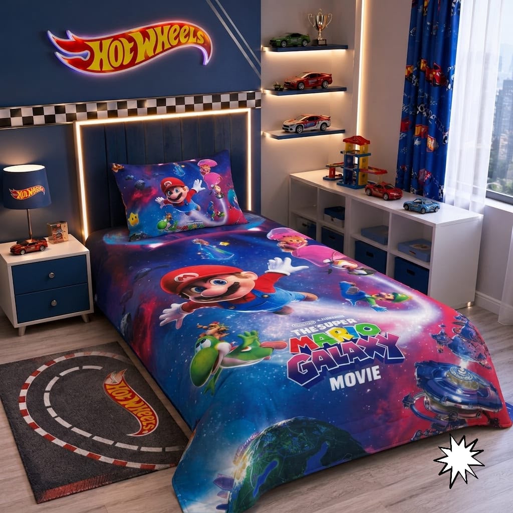 Super Mario Galaxy kids single bed sheet with matching pillow case