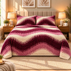 Tangerine Stripe Fleece Double Bed Sheet with 2 Pillow Cases - 90 x 95 Inches - The Idea