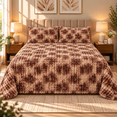 Taupe Chevron Weave Fleece Double Bed Sheet with 2 Pillow Cases - 90 x 95 Inches - The Idea