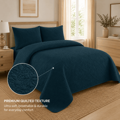 Teal Blue 3 PCS Quilted Bed Spread Set - The Idea