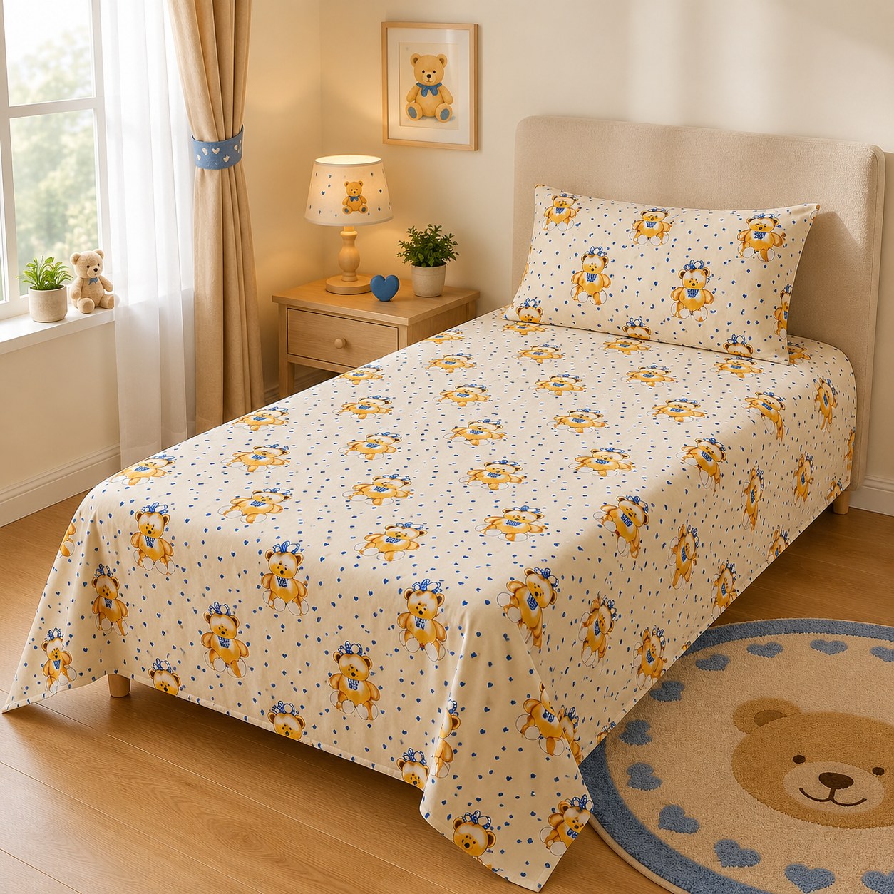 Teddy bear kids single bedsheet 60x90 inches