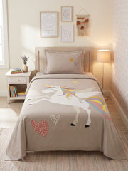 Unicorn Rainbow Beige Kids Single Bed Sheet with Pillow Case