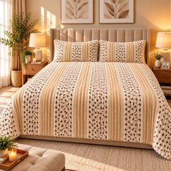 Vanilla Dot Fleece Double Bed Sheet with 2 Pillow Cases - 90 x 95 Inches - The Idea