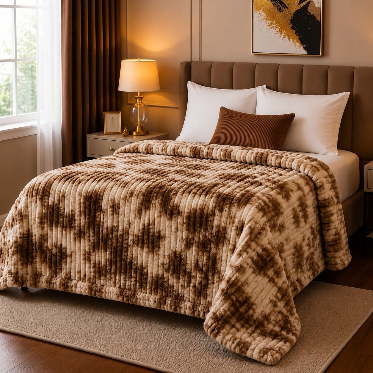 Luxury Walnut Marble Fleece Blanket Double Bed