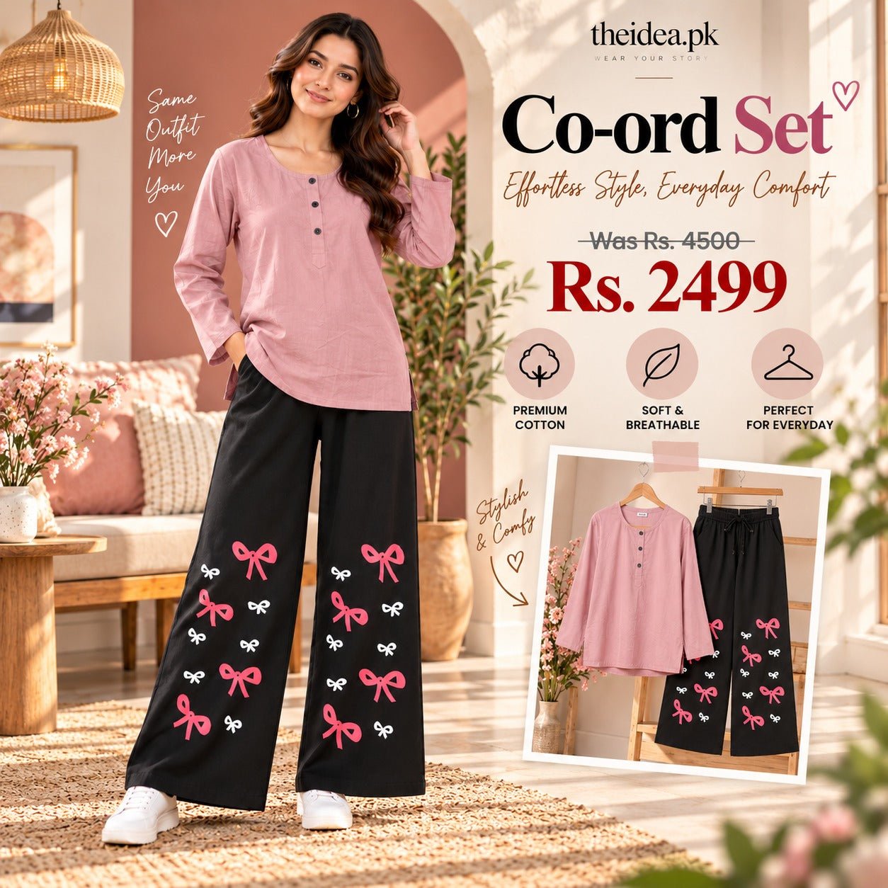 White Floral Sprig Top & Navy Cargo Trouser Co-ord Set II - The Idea